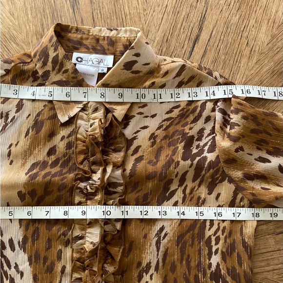 ✨🥳host pick 🤩🥂Chagall Vintage Leopard Print Sheer Ruffled Front Blouse - Sz 8 - Picture 7 of 8